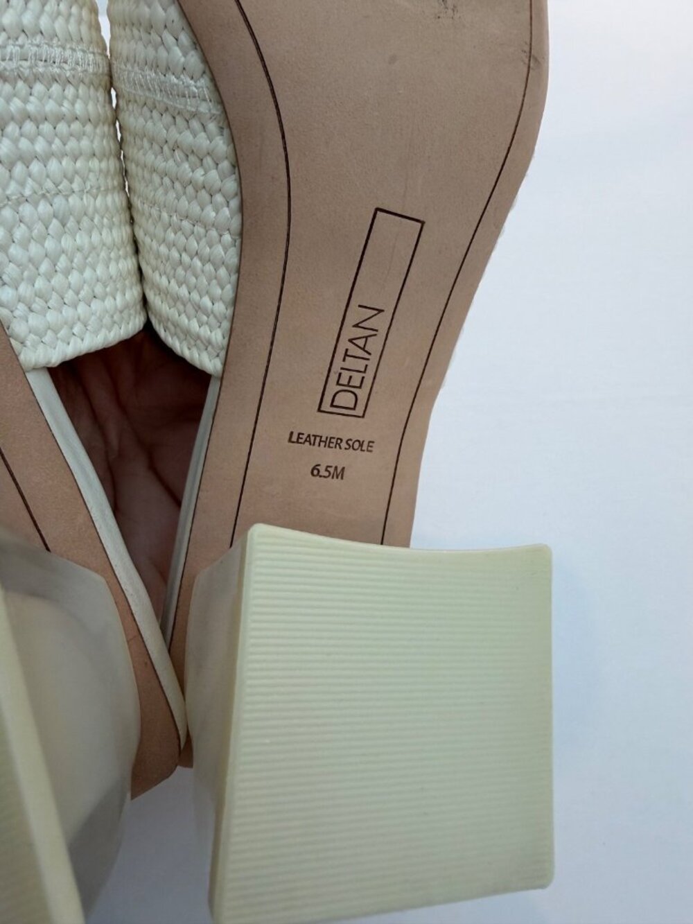 Deltan Fae Raffia Stretch Woven Sandals Block Heel White Wedding Bridal Size 6.5 - Picture 7 of 9